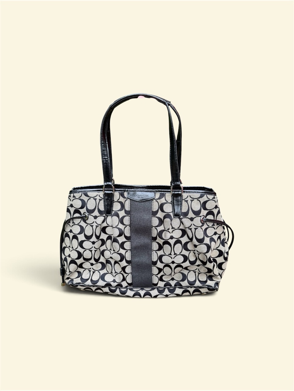 Coach Black/grey Signature shoulder bag with Central Stripe F28501